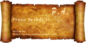 Preis Arikán névjegykártya